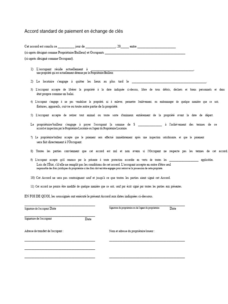 Accord de paiement pour clés de propriété | PDF