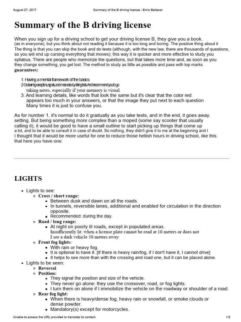 Summary of The B Driving License - Enric Baltasar | PDF | Transport ...