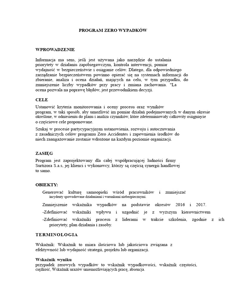 Program Zero Wypadków | PDF