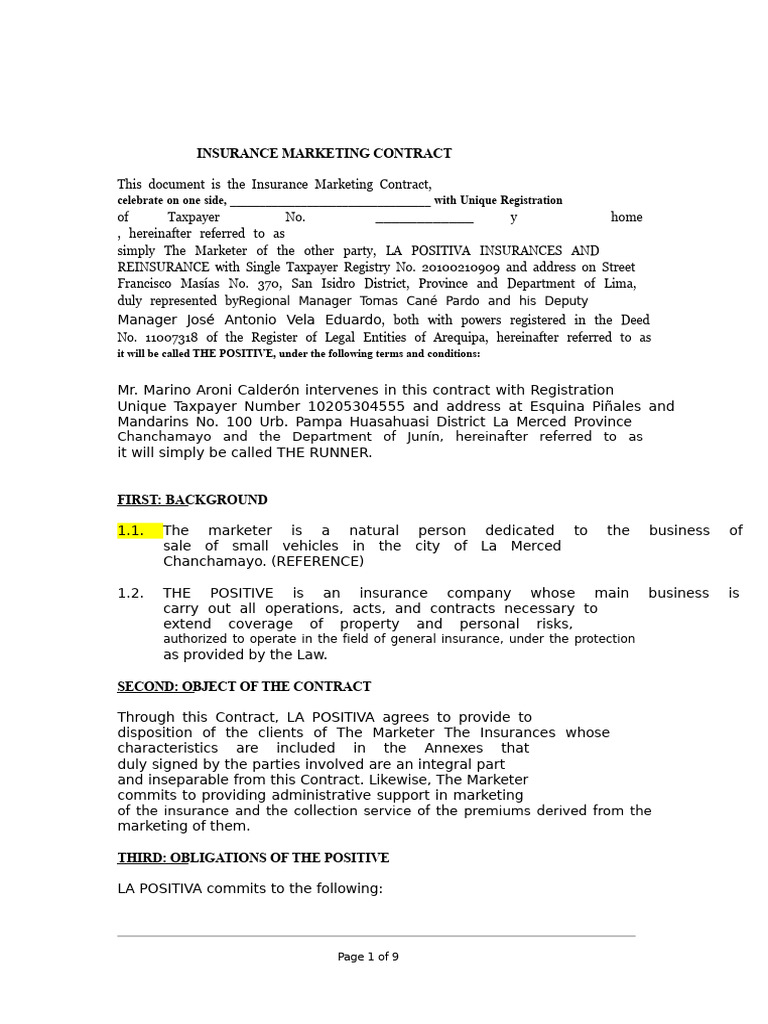 Insurance Marketing Contract Overview | PDF | Insurance | Insurance Policy