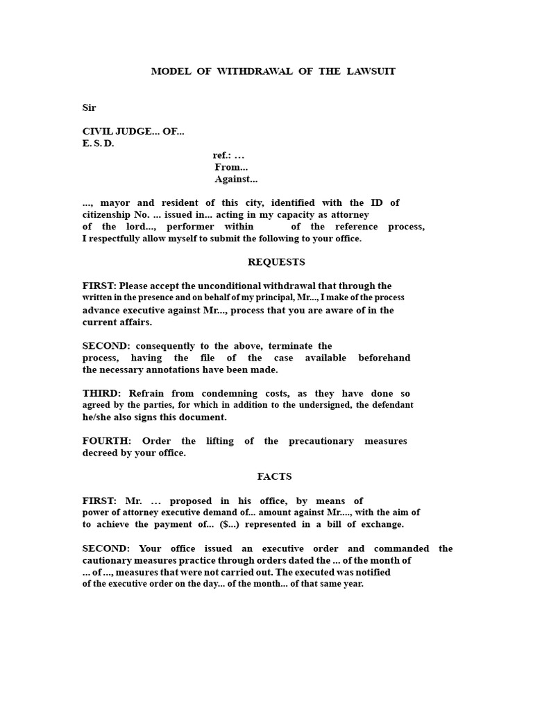 Model of Withdrawal of The Lawsuit | PDF | Lawsuit | Public Law