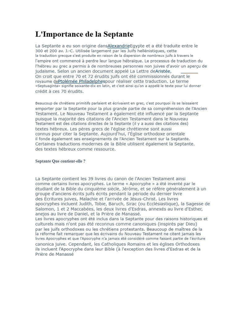 Importance de la Septante dans la Bible | PDF | Septante | Ancien testament