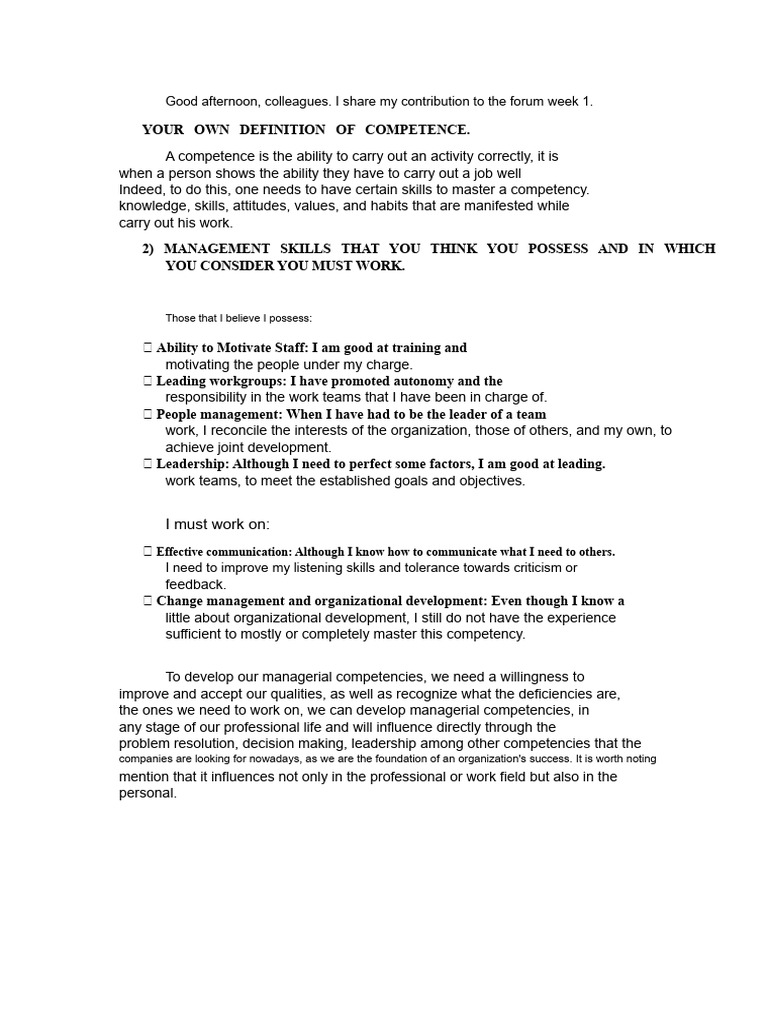 Defining Competence and Management Skills | PDF