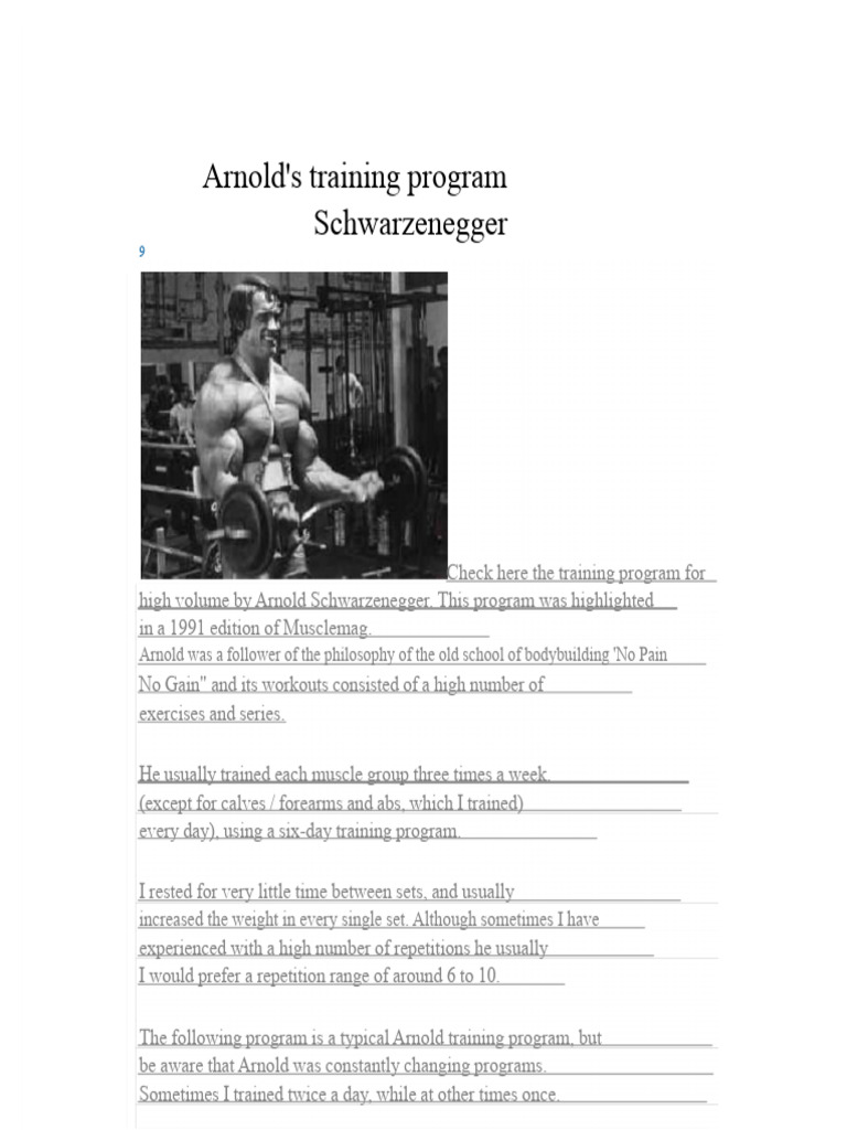 Arnold Schwarzenegger Workout Program | PDF | Anatomical Terms Of ...