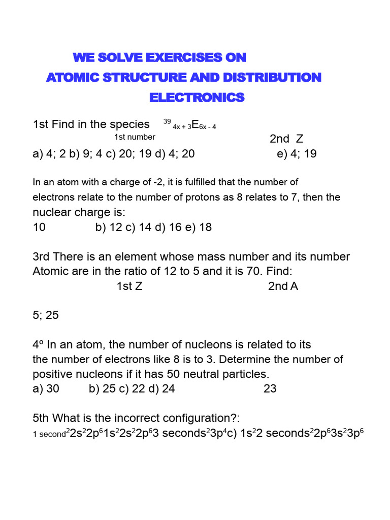 We Solve Exercises On Atomic Structure and Electronic Distribution. | PDF