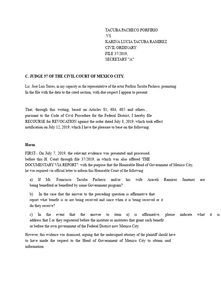 RECOURSE of Revocation Example Mexico Civil Procedural | PDF | Lawsuit ...