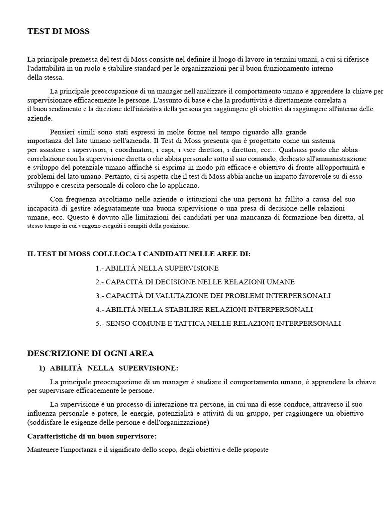 TEST Di MOSS Foglio Di Risposte | PDF