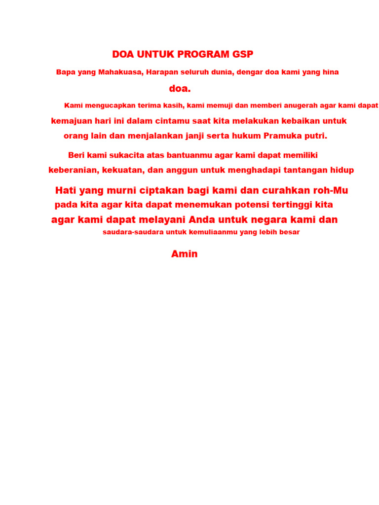 Doa untuk Program GSP Pramuka Putri | PDF