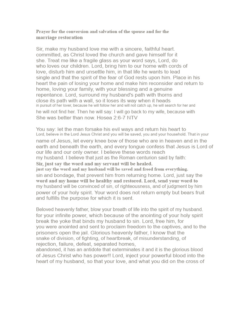 Prayer for Spousal Conversion and Restoration | PDF | Salvation | Jesus