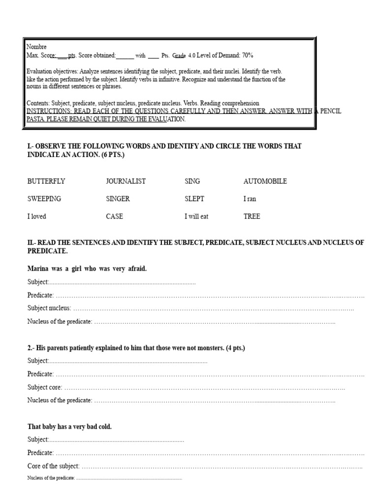 Sentence Structure Evaluation Task | PDF | Subject (Grammar) | Verb