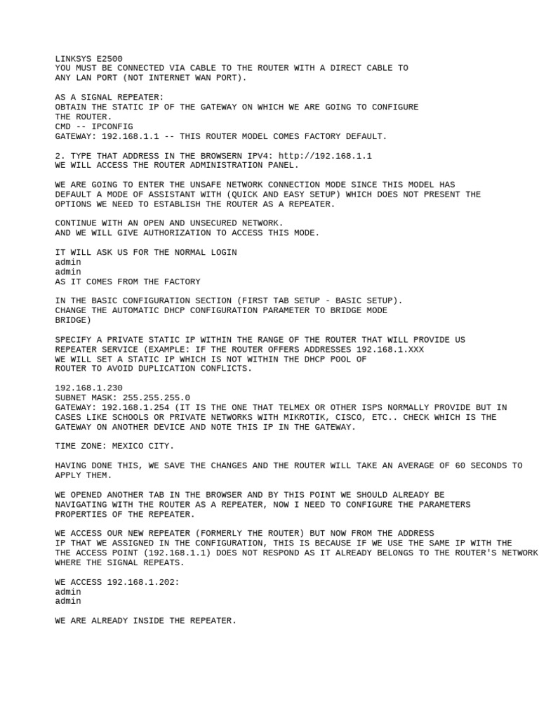 Configuring Linksys E2500 in Bridge Mode | PDF | Router (Computing ...