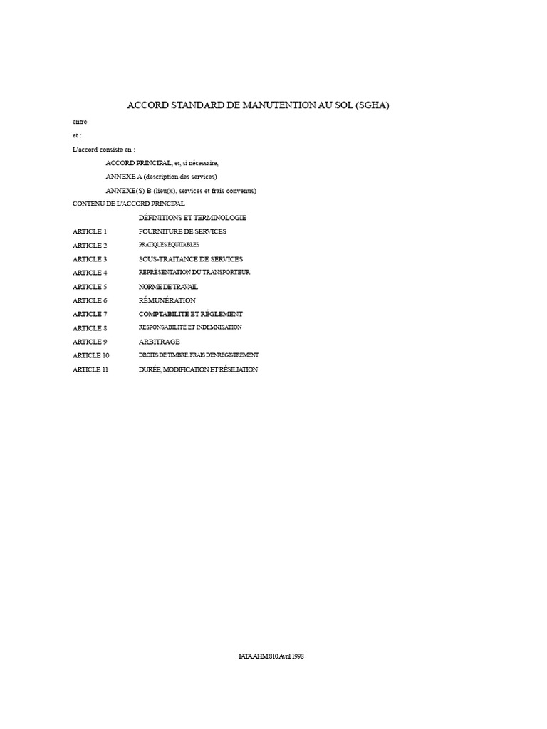 Accord Standard de Manutention au Sol (SGHA) | PDF | Arbitrage