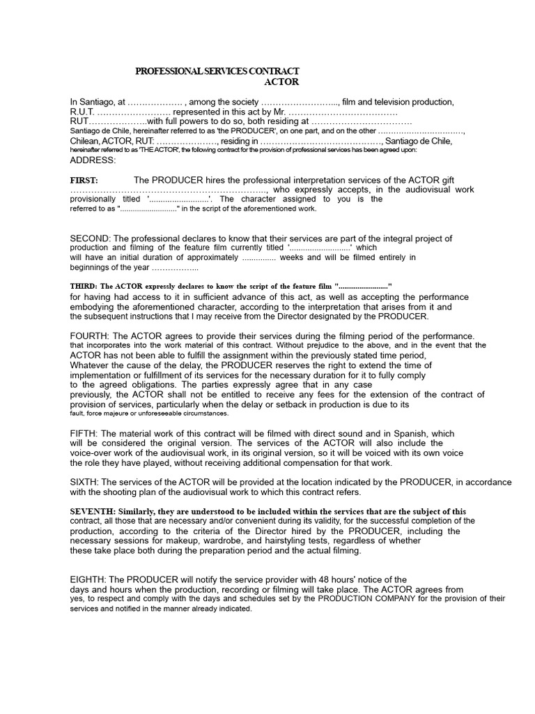Professional Services Contract for Actor | PDF | Private Law | Justice
