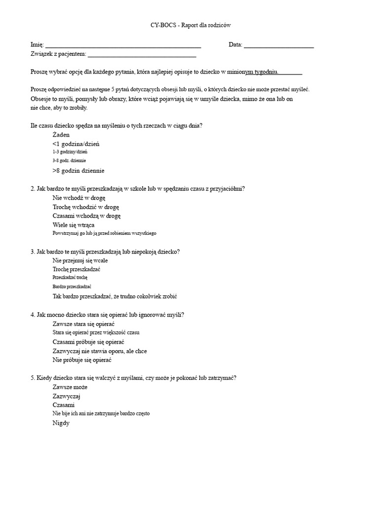 Cy-Bocs Parent | PDF