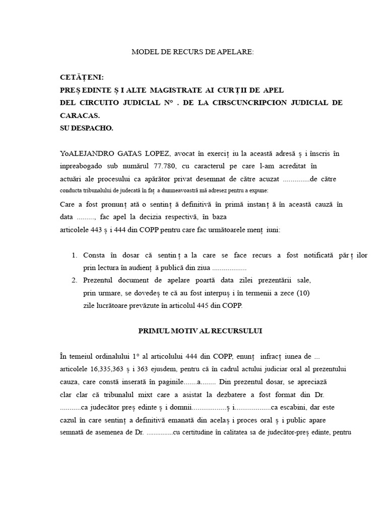 Model de Recurs de Apel | PDF