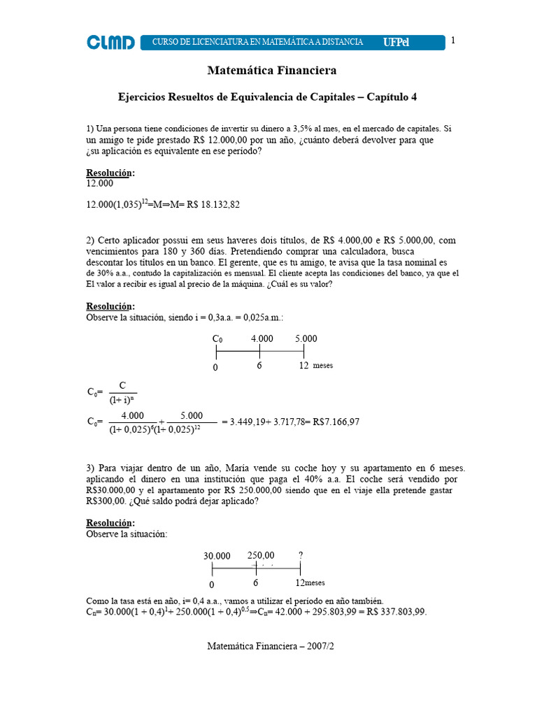 Ejercicios de Matemática Financiera UFPel | PDF | Interés | Deuda