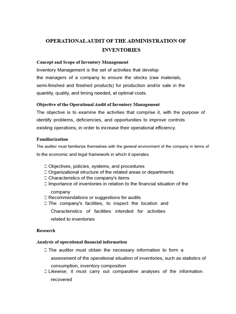 Inventory Management Operational Audit | PDF | Audit | Inventory