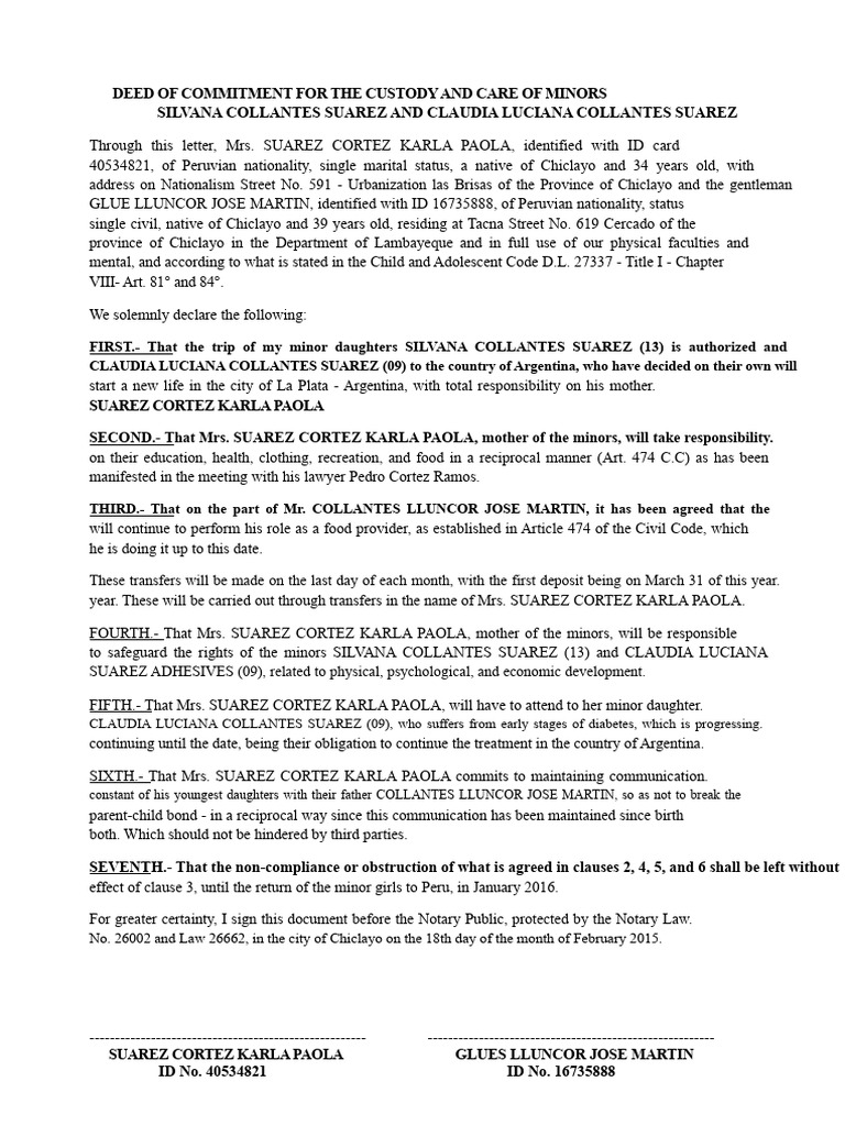 Commitment Agreement For The Custody of Minors | PDF | Family | Social ...