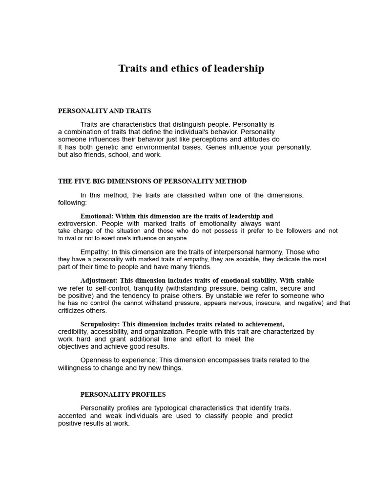 Leadership Traits and Ethics Explained | PDF | Leadership | Empathy