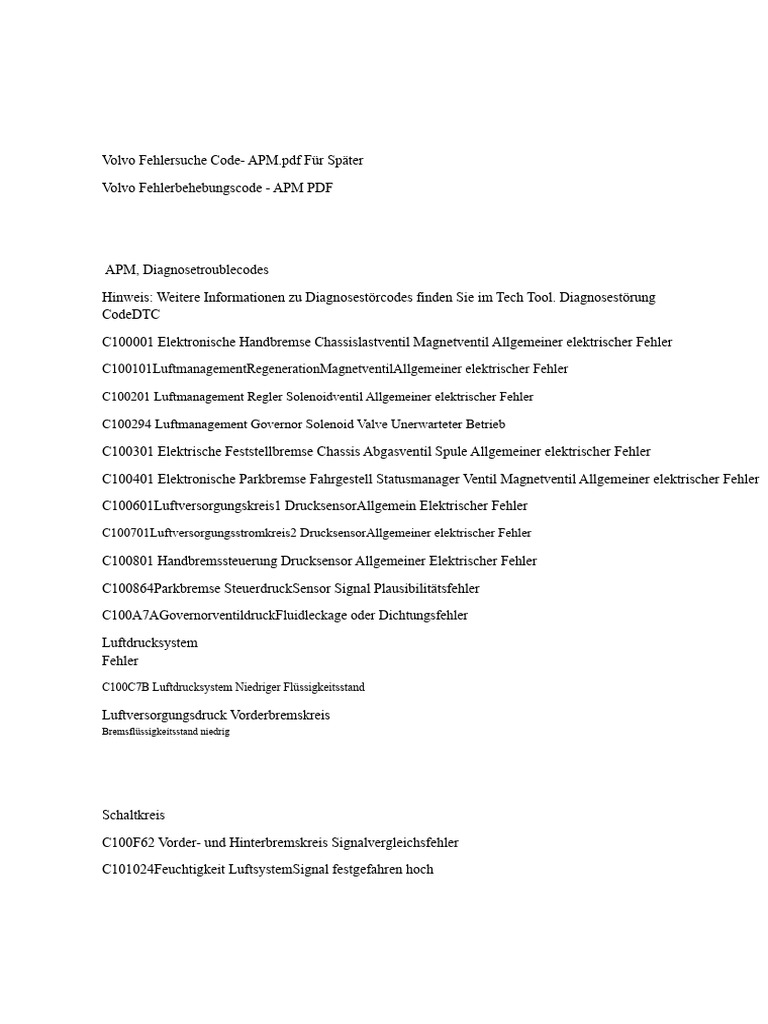 Volvo FH4 APM-Codes | PDF