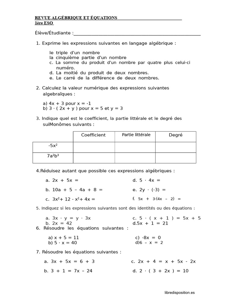 Algèbre et Résolution d'Équations | PDF