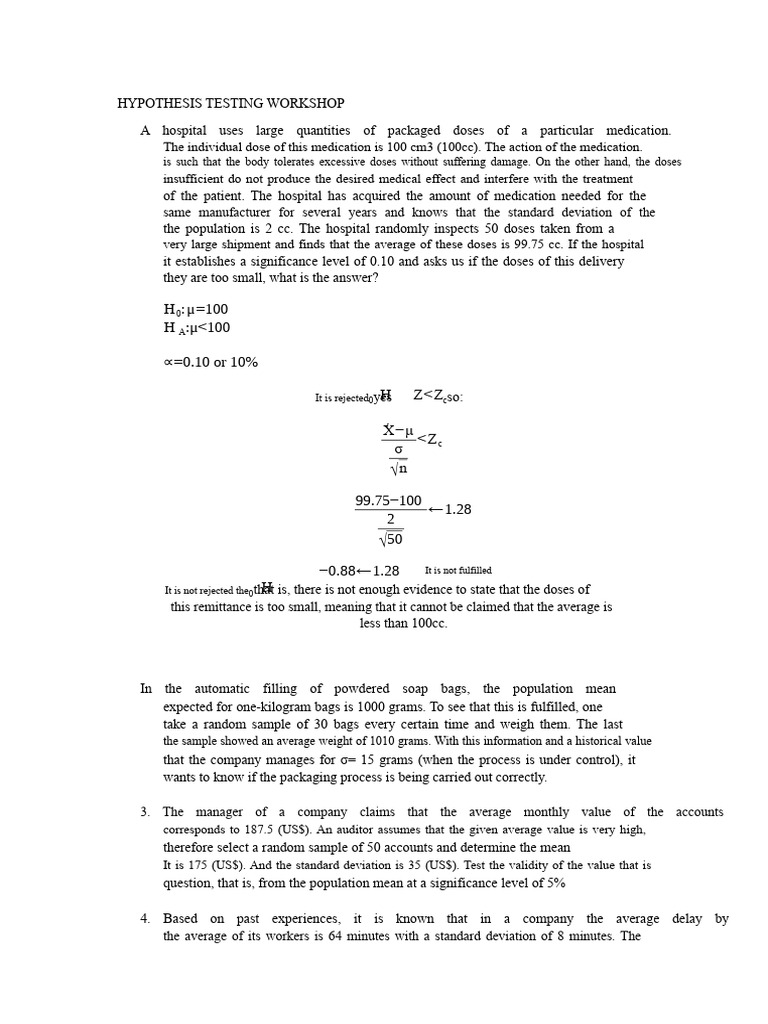 Hypothesis Testing Scenarios Explained | PDF | Statistical Significance ...