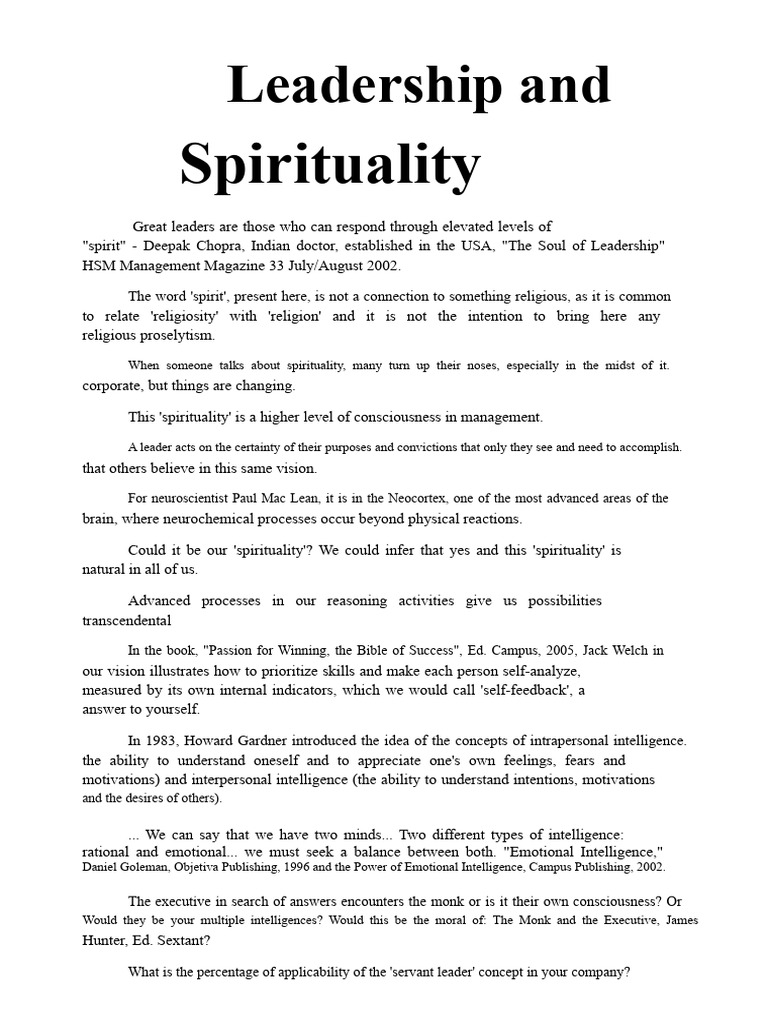 Spirituality in Leadership Insights | PDF | Leadership | Psychology
