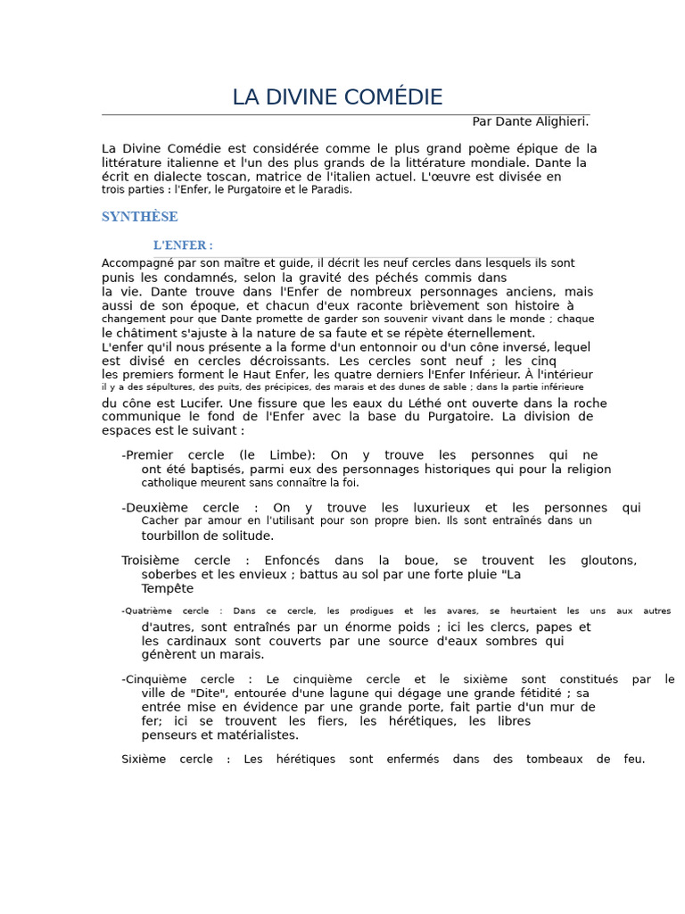 Personnages de l'Enfer de Dante | PDF | Divine Comédie | Enfer (Divine ...