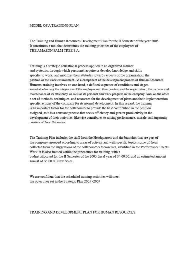 2005 Training Plan for Amazon Palm S.A. | PDF | Human Resources ...