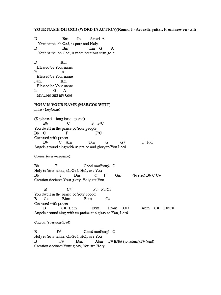 Holy Is Your Name Lyrics and Chords | PDF