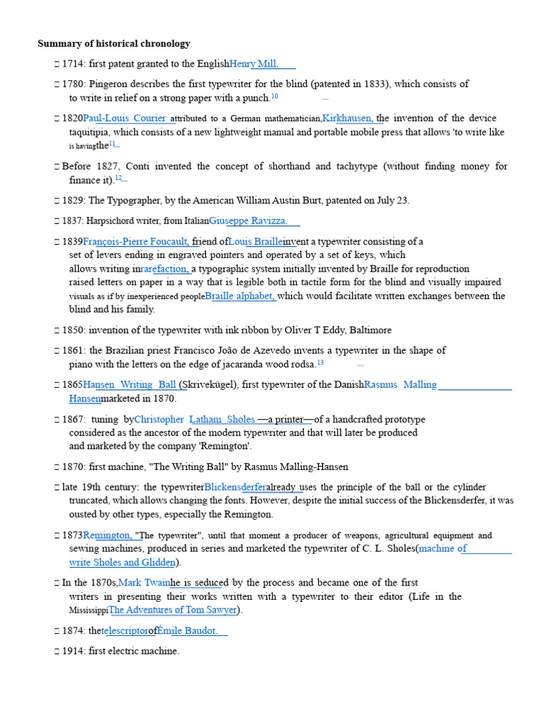 Typewriter Invention Timeline | PDF | Typewriter | Equipment