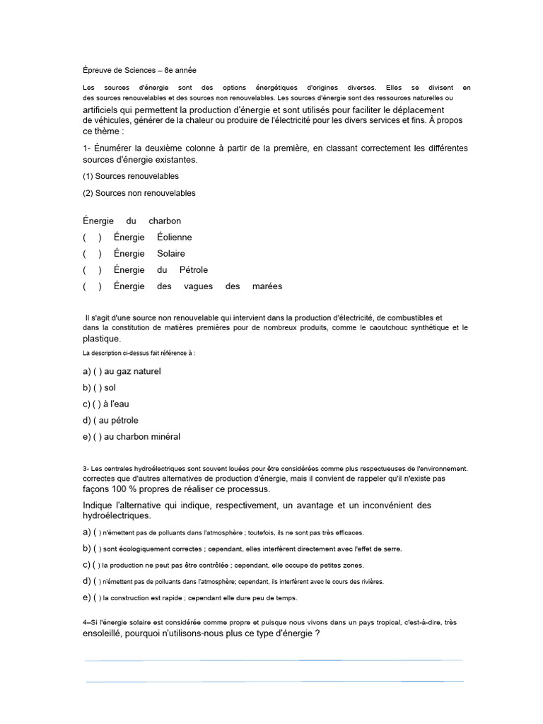 Sources d'énergie : renouvelables vs non renouvelables | PDF | Économie ...