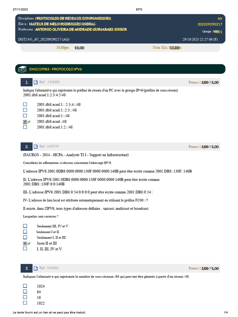 Protocoles de Réseaux Informatiques: IPV4 et IPV6 | PDF | Protocole de ...