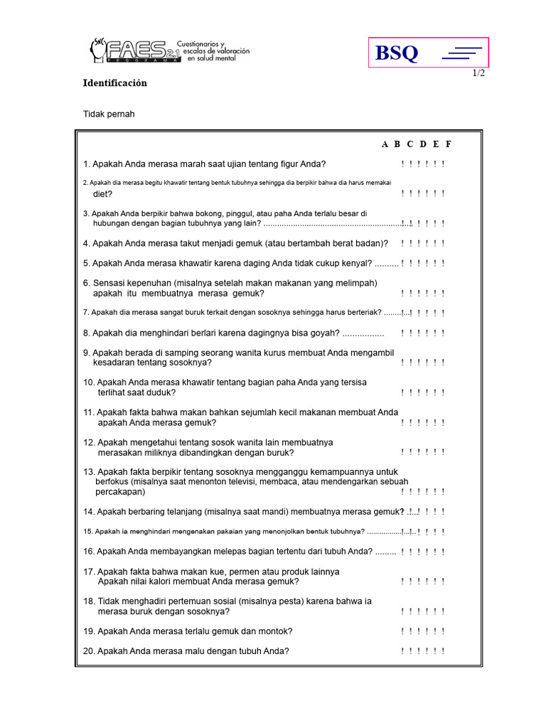 Kuesioner Citra Tubuh (BSQ) (Format) | PDF