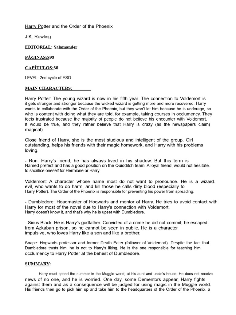 Title Harry Potter and The Order of The Phoenix Author JK Rowling ...