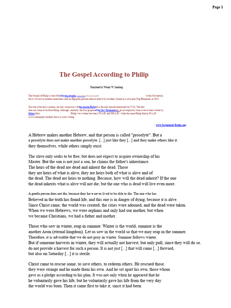 The Gospel According To Philip PDF Jesus Anointing