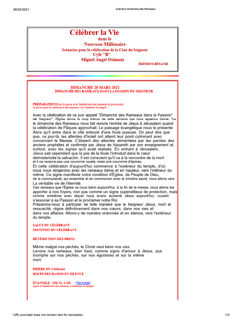 Scénario du Dimanche des Rameaux 2021 | PDF | Jésus | Liturgie et culte ...
