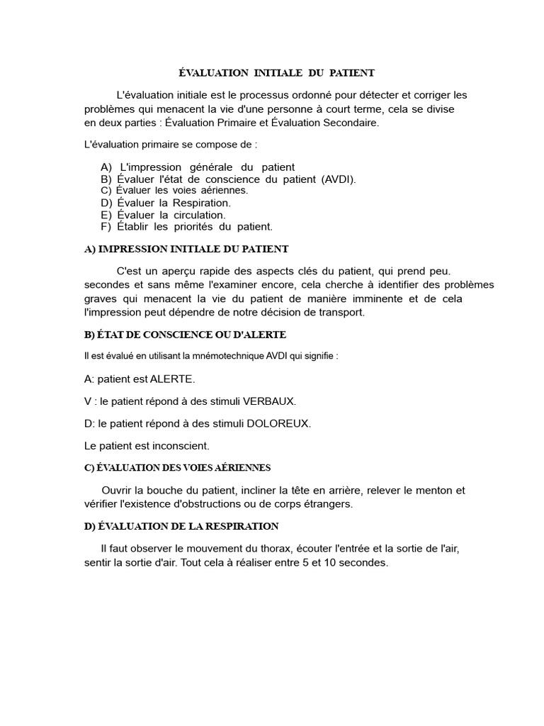 Évaluation Initiale du Patient en Secours | PDF | Pouls