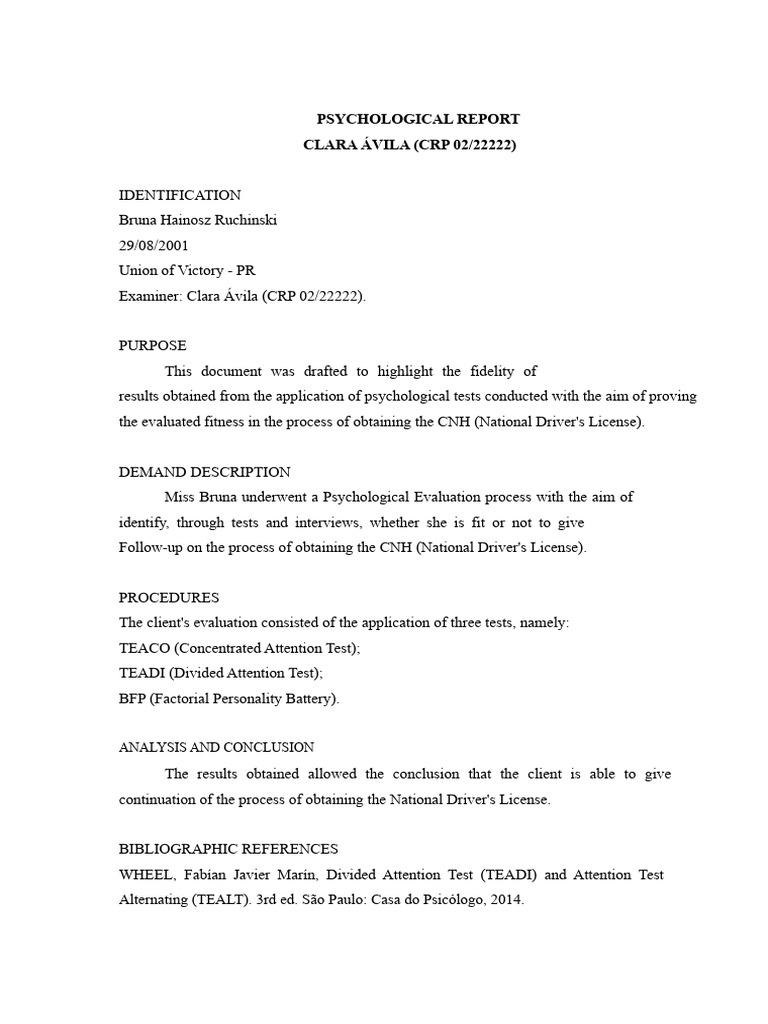 PSYCHOLOGICAL REPORT | PDF