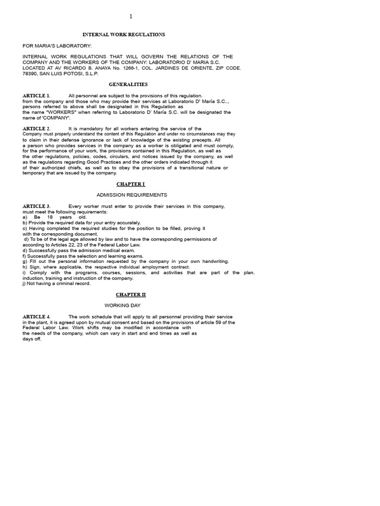 Example of Internal Work Regulations | PDF | Receipt | Payments