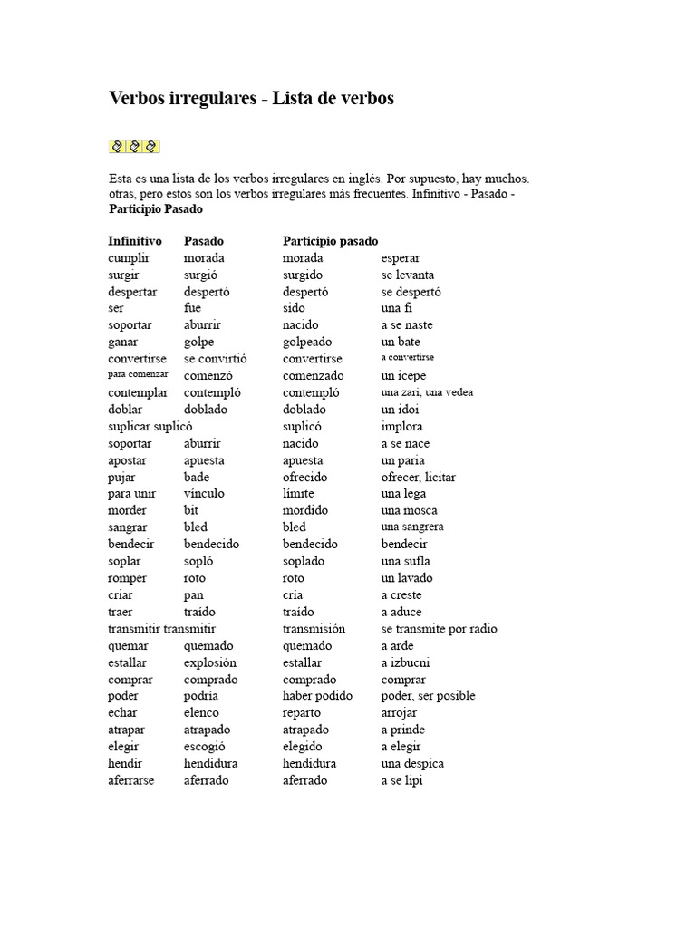 Lista de verbos irregulares en inglés | PDF | Verbo | Unidades Semánticas
