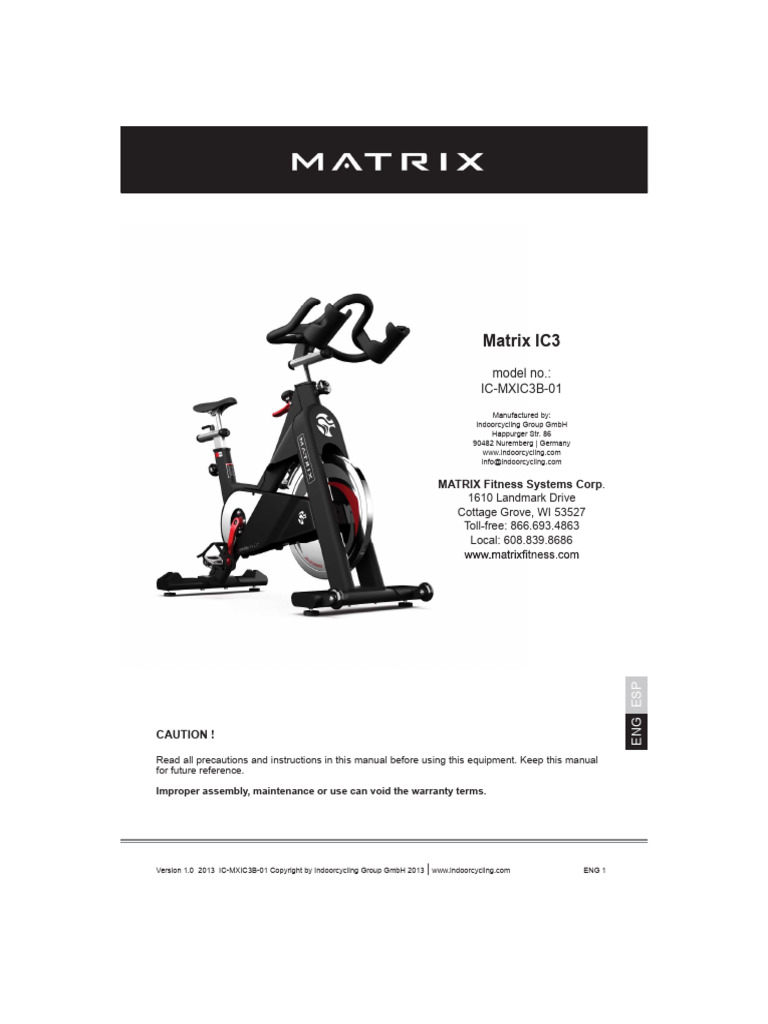 Matrix IC3 Indoor Cycle User Manual | PDF | Screw