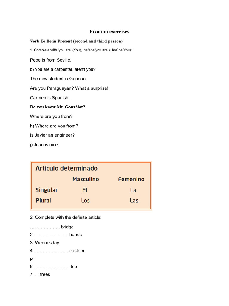 Consolidation Exercises (You and Formal You - Articles - Very and Much ...