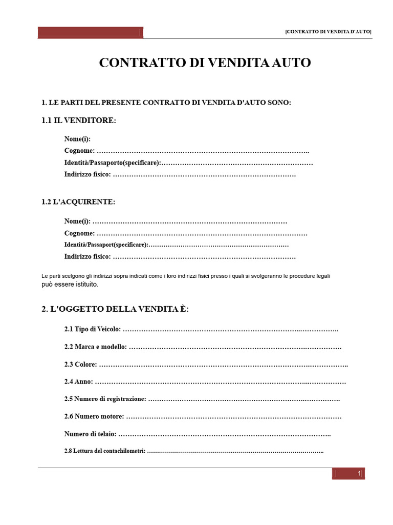 Contratto Di Vendita Auto PDF