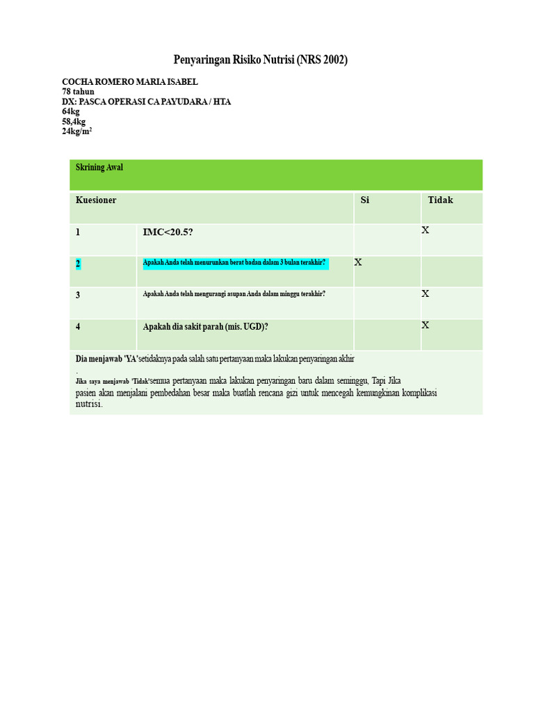 Penilaian Risiko Nutrisi Pasien Pasca Operasi | PDF