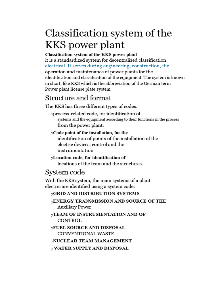KKS Power Plant Classification System | PDF