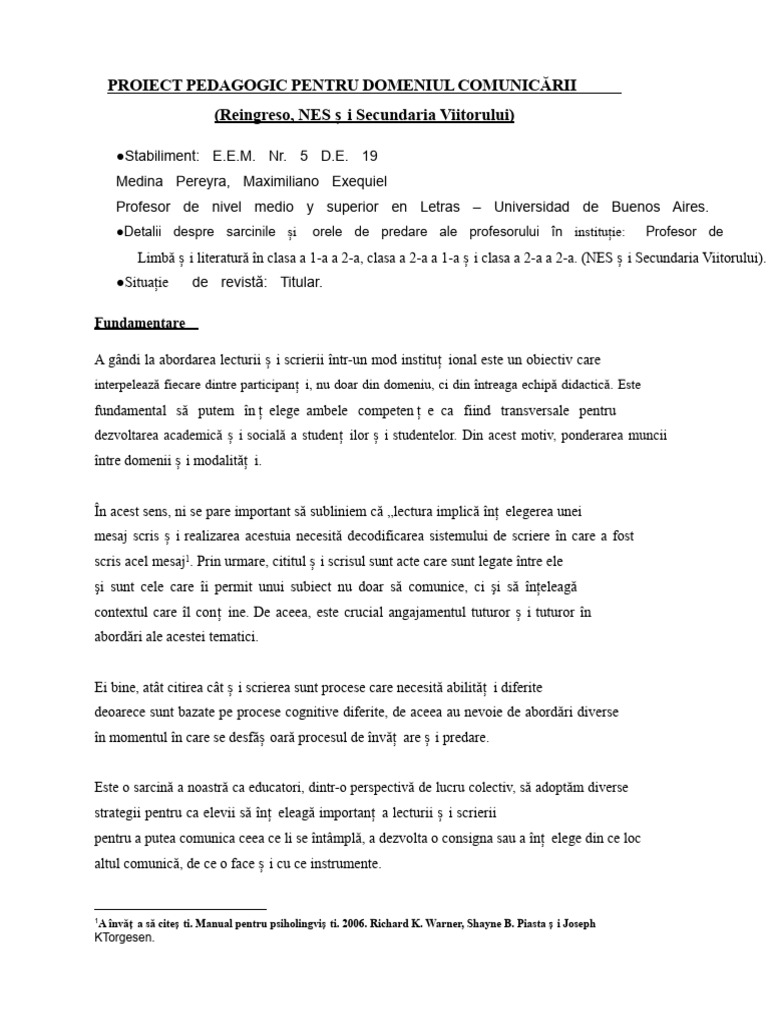 Proiectul Coordonare Comunicare Medina 2023 | PDF