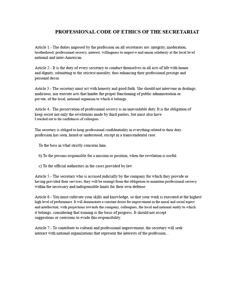 Code of Ethics for Secretaries | PDF | Confidentiality | Profession