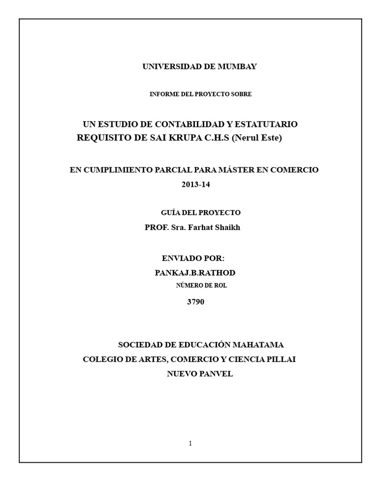 UN ESTUDIO DE LA CONTABILIDAD Y REQUISITOS ESTATUTARIOS DE SAI KRUPA C ...