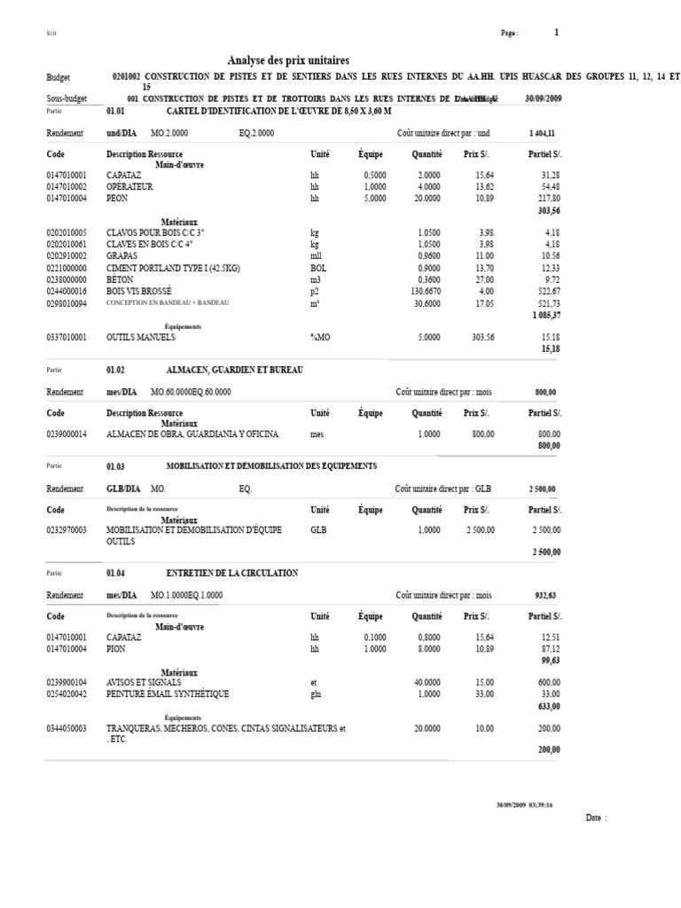Analyse des prix pour construction de pistes | PDF